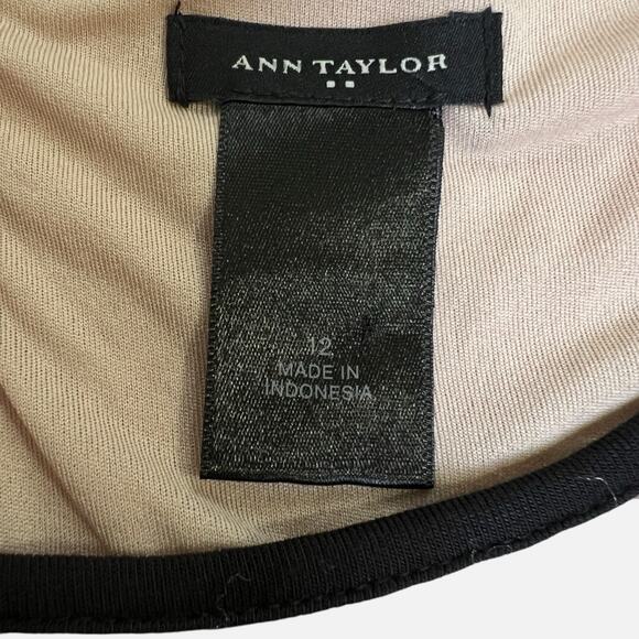 Ann Taylor Factory Dress Size 12 Short Sleeve Knee Length Black Cream Casual - Picture 5 of 8